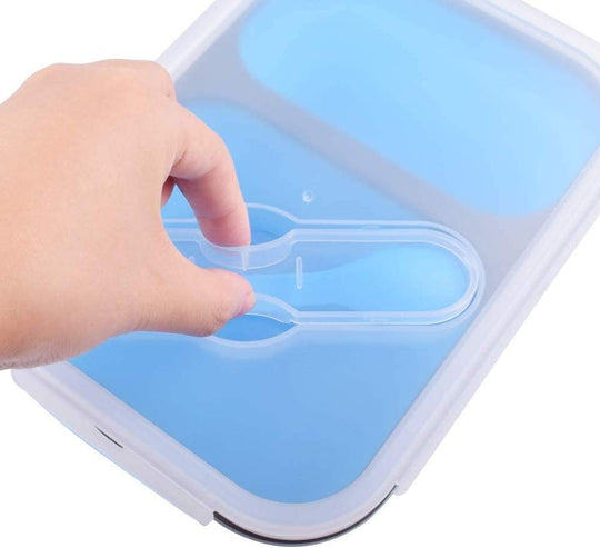 Two Compartments and Utensil Food Fridge Storage Box Food Grade Containers Collapsible Lunch Box- Silicone Food Storage Box