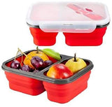 Two Compartments and Utensil Food Fridge Storage Box Food Grade Containers Collapsible Lunch Box- Silicone Food Storage Box(Bulk 3 Sets)