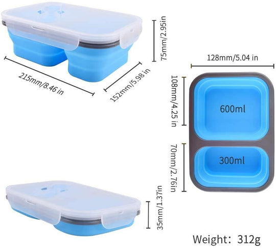 Two Compartments and Utensil Food Fridge Storage Box Food Grade Containers Collapsible Lunch Box- Silicone Food Storage Box