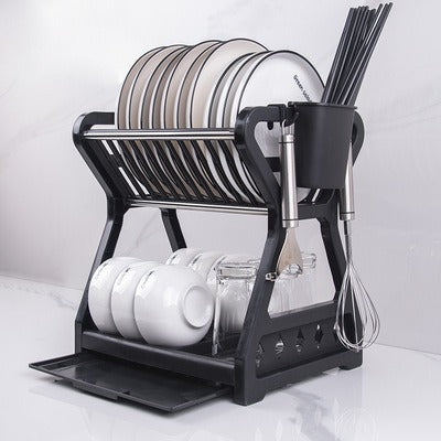 Double Layer Kitchen Dishes Storage Drain Rack Household Plastic Dishes Storage Holder Plate Bowl Spoon Rack