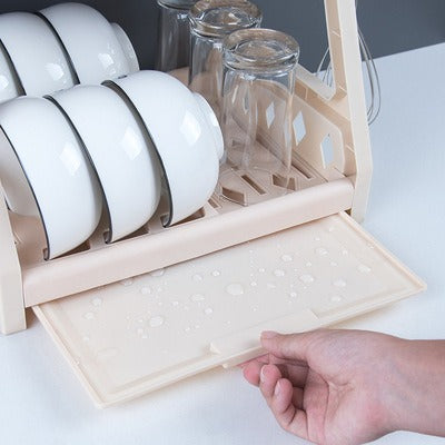 Double Layer Kitchen Dishes Storage Drain Rack Household Plastic Dishes Storage Holder Plate Bowl Spoon Rack