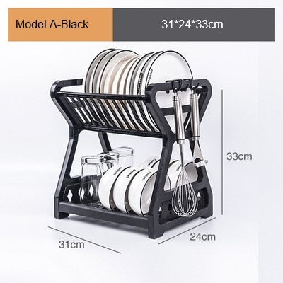 Double Layer Kitchen Dishes Storage Drain Rack Household Plastic Dishes Storage Holder Plate Bowl Spoon Rack