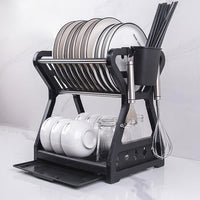 Double Layer Kitchen Dishes Storage Drain Rack Household Plastic Dishes Storage Holder Plate Bowl Spoon Rack(Bulk 3 Sets)
