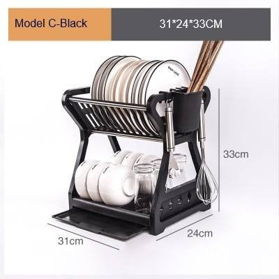 Double Layer Kitchen Dishes Storage Drain Rack Household Plastic Dishes Storage Holder Plate Bowl Spoon Rack