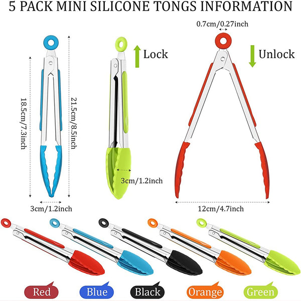 Silicone Grip Utility Tongs with Lock Clip, Stainless Steel