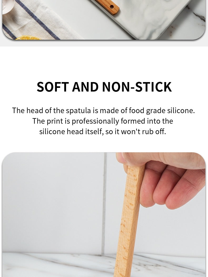 Premium quality Highly Heat Resistance Non-Stick Silicone Baking Spatula Set with wood handle