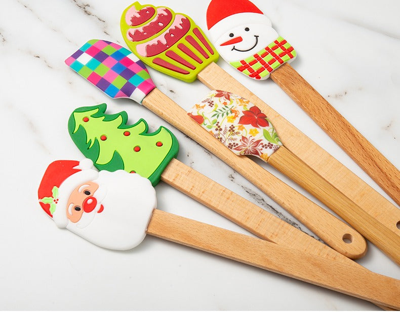 Premium quality Highly Heat Resistance Non-Stick Silicone Baking Spatula Set with wood handle