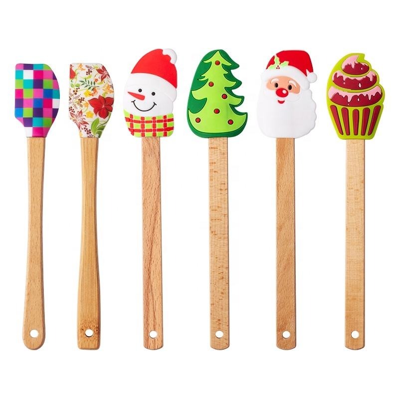 Premium quality Highly Heat Resistance Non-Stick Silicone Baking Spatula Set with wood handle