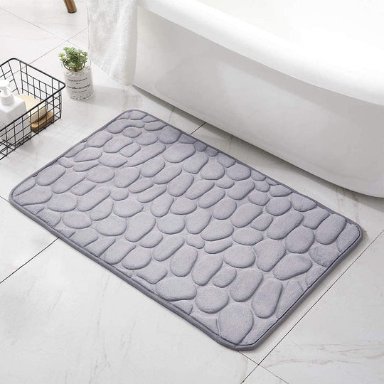 Upholstery Washable Bath Rugs Cobblestone Embossed Bathroom Bath Mat Memory Foam Pad (Bulk 3 Sets)