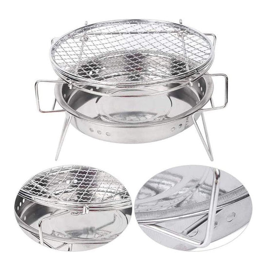 Stainless Steel Portable Round Mini Charcoal Barbeque Grills Outdoor Camping Wood Stove BBQ Grill Rack