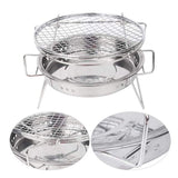 Stainless Steel Portable Round Mini Charcoal Barbeque Grills Outdoor Camping Wood Stove BBQ Grill Rack(Bulk 3 Sets)