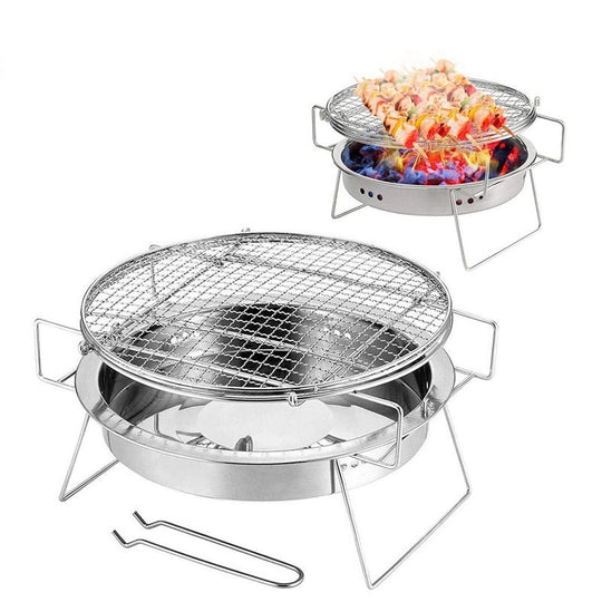 Stainless Steel Portable Round Mini Charcoal Barbeque Grills Outdoor Camping Wood Stove BBQ Grill Rack