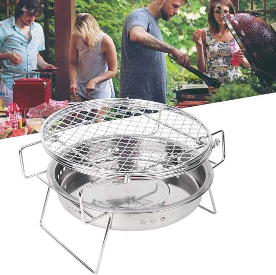 Stainless Steel Portable Round Mini Charcoal Barbeque Grills Outdoor Camping Wood Stove BBQ Grill Rack(Bulk 3 Sets)