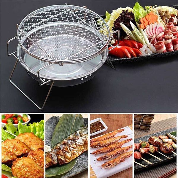 Stainless Steel Portable Round Mini Charcoal Barbeque Grills Outdoor Camping Wood Stove BBQ Grill Rack(Bulk 3 Sets)