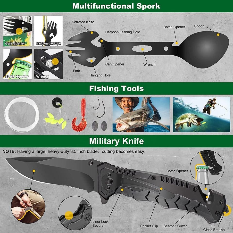 High quality Perfect gift survival gear kit camping accessories 34 in 1 for climbing hiking