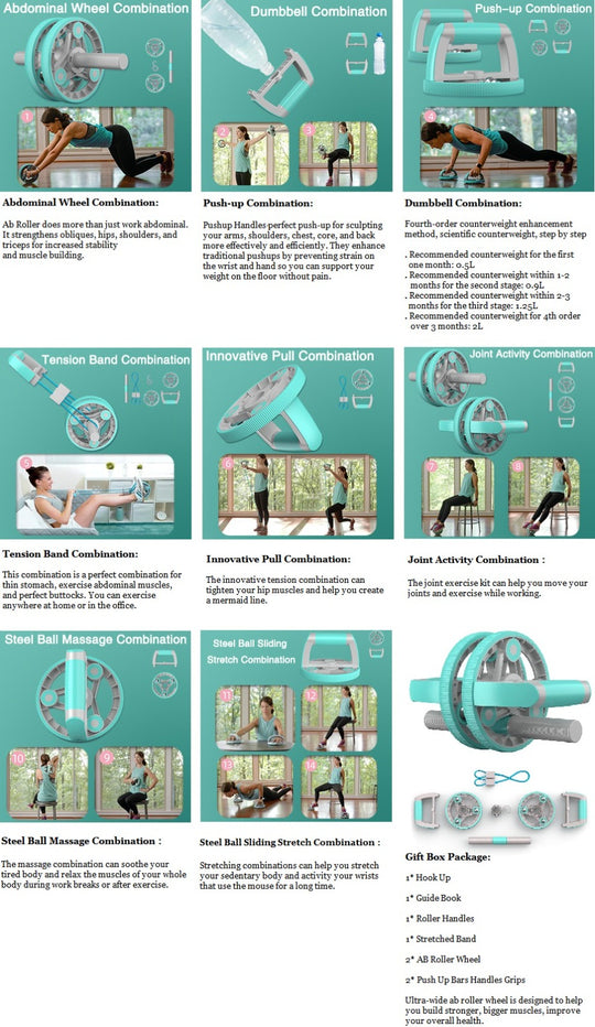 Automatic rebound abdominal roller wheel & Ab Wheel Slide 4 wheel roller with resistance band