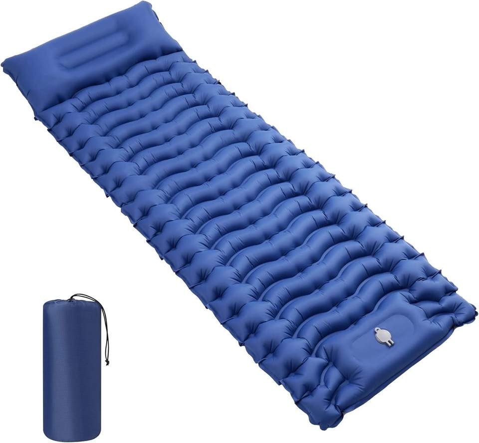 Built-in Camping Sleeping Pad Inflatable Sleeping Mat with Pillow Foot Pump Camping Mat 4 Inch thickenss Waterproof Portable (Bulk 3 Sets)