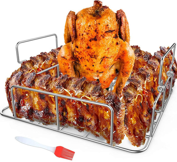 Barbecue BBQ Tools Stainless Steel Chicken Rib Rosting Stand Rack(Bulk 3 Sets)