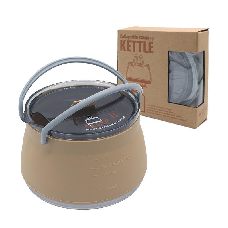 Portable camping kettle cookware set collapsible silicone kettle 1L