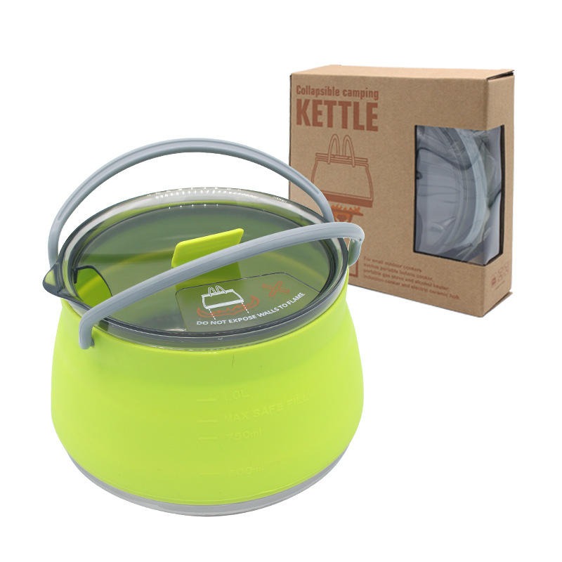 Portable camping kettle cookware set collapsible silicone kettle 1L(Bulk 3 Sets)