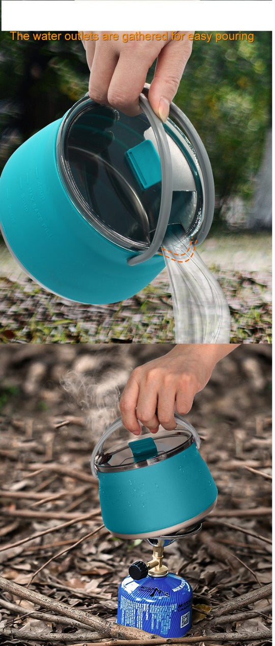 Portable camping kettle cookware set collapsible silicone kettle 1L