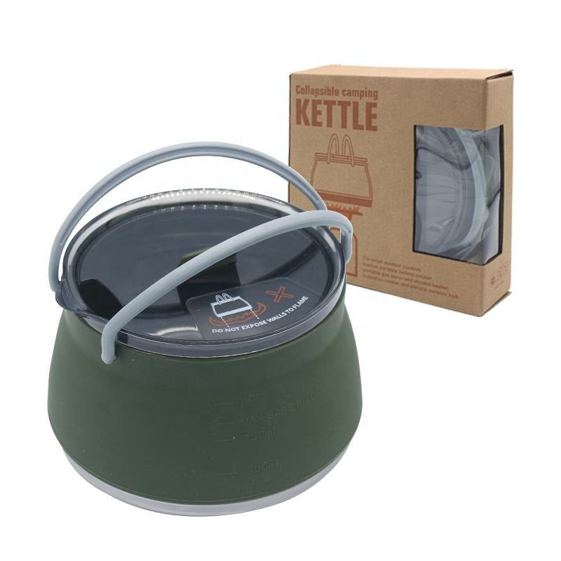 Portable camping kettle cookware set collapsible silicone kettle 1L