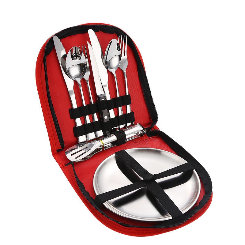 Camping lightweight Stainless Steel Flatware Set Knife Fork Spoon Plate Silverware Dinnerware