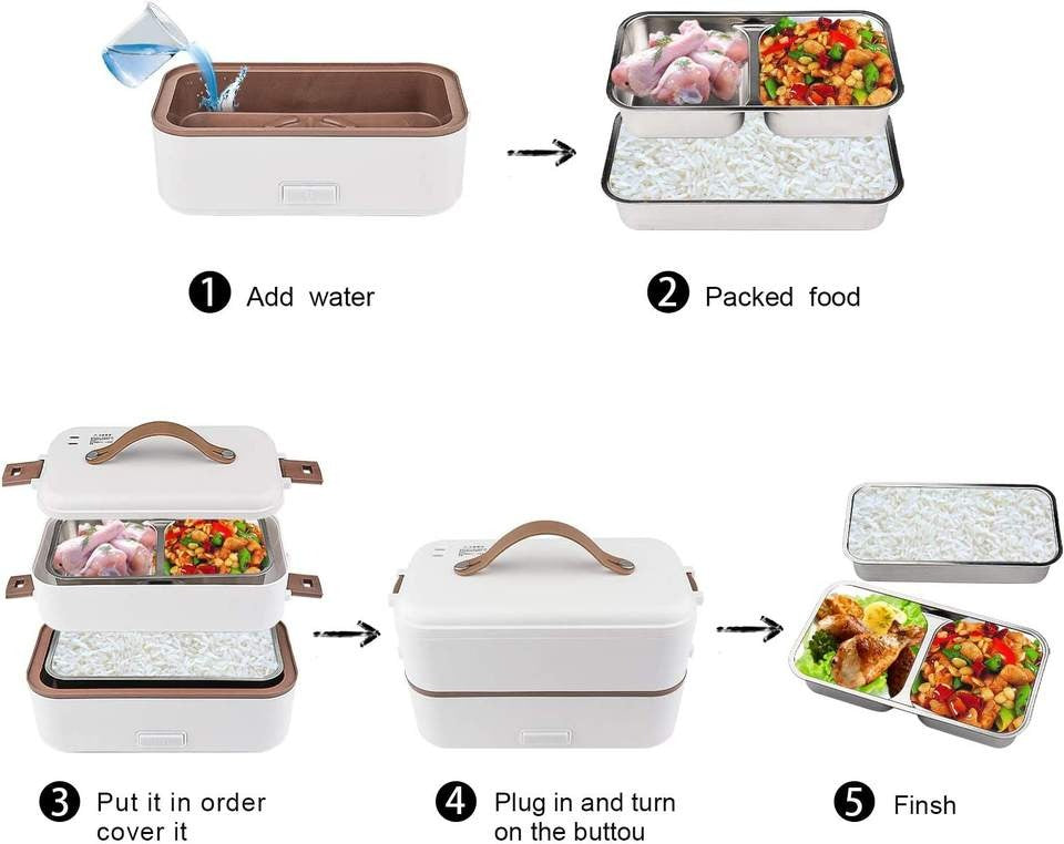 Heated Lunch Box 800 ml Self Cooking Electric Lunch Box, Portable Food Warmer for On-the-Go 2 Layers