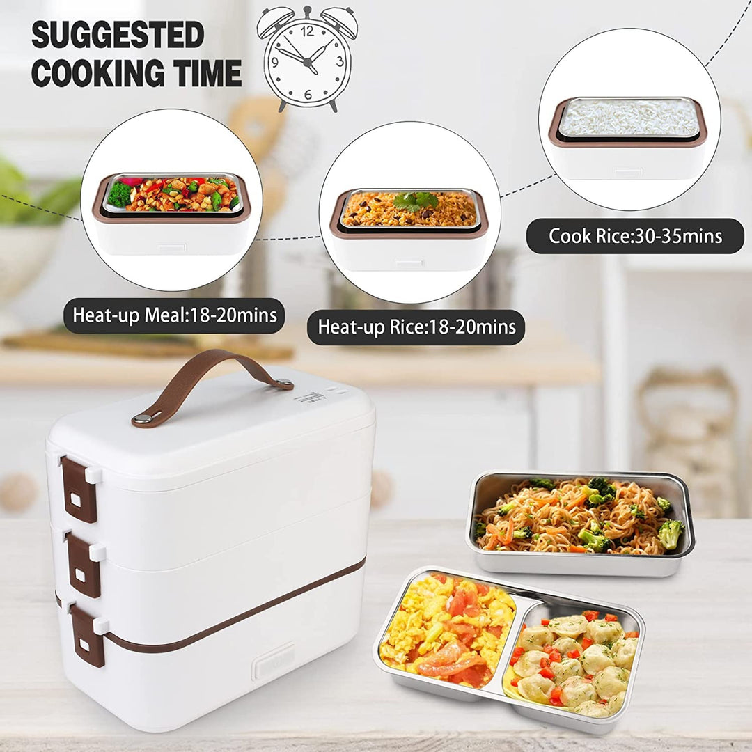 Heated Lunch Box 800 ml Self Cooking Electric Lunch Box, Portable Food Warmer for On-the-Go 2 Layers