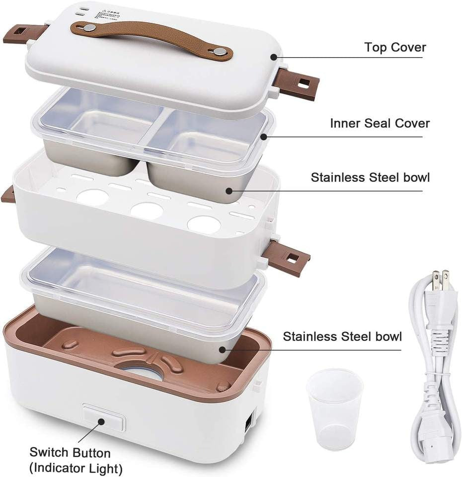 Heated Lunch Box 800 ml Self Cooking Electric Lunch Box, Portable Food Warmer for On-the-Go 2 Layers