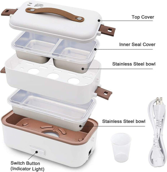 Heated Lunch Box 800 ml Self Cooking Electric Lunch Box, Portable Food Warmer for On-the-Go 2 Layers