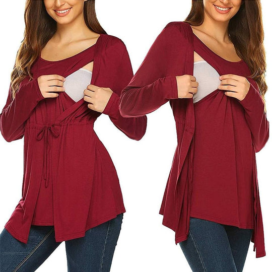 Long Sleeve T-shirt Elegant Double Layer For Breastfeeding Pregnancy Maternity Clothes For Mom(10 Pack)