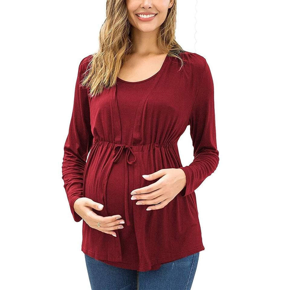 Long Sleeve T-shirt Elegant Double Layer For Breastfeeding Pregnancy Maternity Clothes For Mom(Bulk 3 Sets)