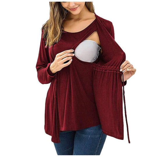 Long Sleeve T-shirt Elegant Double Layer For Breastfeeding Pregnancy Maternity Clothes For Mom(10 Pack)