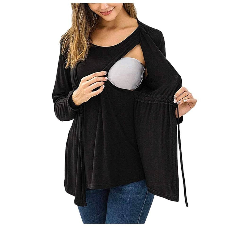 Long Sleeve T-shirt Elegant Double Layer For Breastfeeding Pregnancy Maternity Clothes For Mom