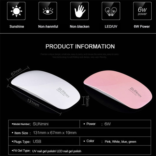 Portable Gel Light Mouse Shape Pocket Size Nail Dryer with USB Cable for All Gel Polish(Bulk 3 Sets)