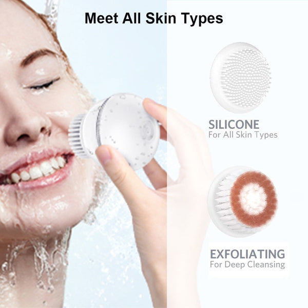 Electric Rechargeable Sonic Scrubber Silicone Facial Cleansing Brush For Face Cleaning Skin Pore Shrinking(10 Pack)