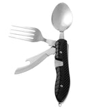 Multitool Outdoor Camping Utensils Portable 4 in 1 Stainless Steel Foldable Spoon Fork Knife Bottle Opener Cutlery Set(10 Pack)