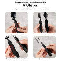 Multitool Outdoor Camping Utensils Portable 4 in 1 Stainless Steel Foldable Spoon Fork Knife Bottle Opener Cutlery Set(10 Pack)