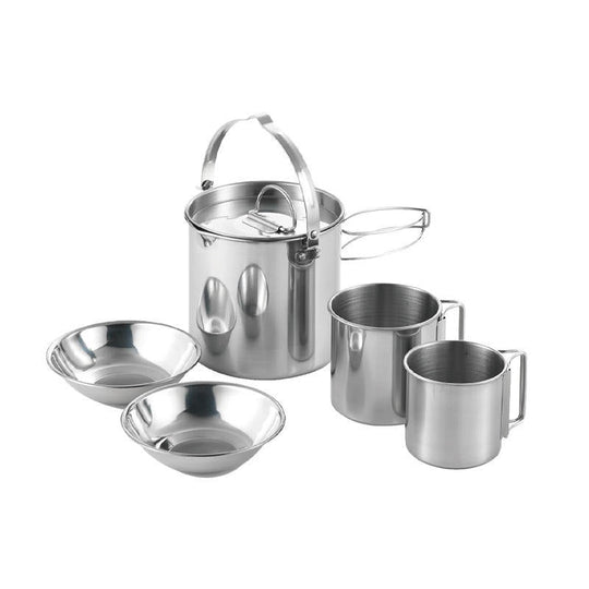 Perfect Camping 5 pcs set Stainless Steel Pot with Collapsible Handle and Lid(Bulk 3 Sets)