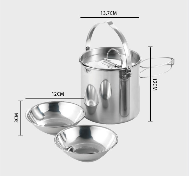 Perfect Camping 5 pcs set Stainless Steel Pot with Collapsible Handle and Lid(10 Pack)