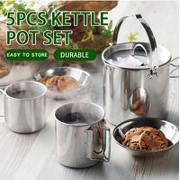 Perfect Camping 5 pcs set Stainless Steel Pot with Collapsible Handle and Lid(Bulk 3 Sets)