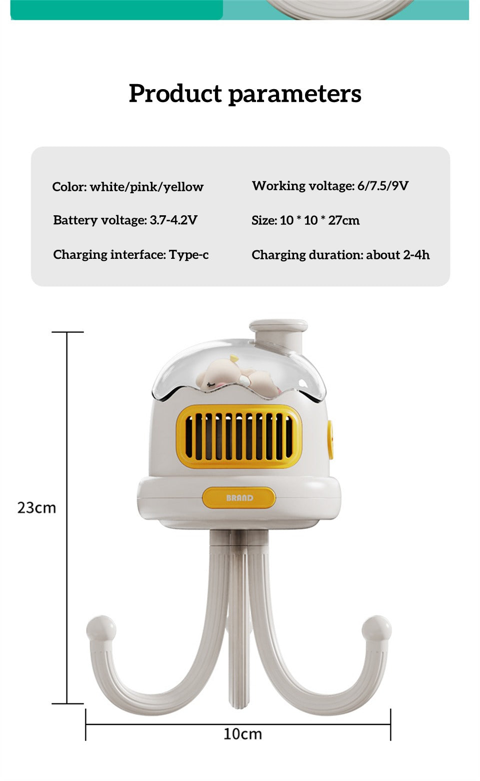 Stroller Fan Student Dormitory Silent Usb Clip Octopus Children Handheld Stroller Fan Leafless