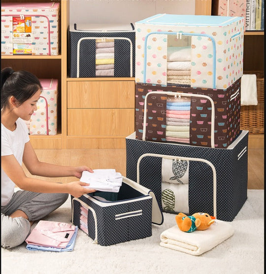 Oxford cloth Steel Frame Stackable Container Organizer quilt storage box(Bulk 3 Sets)