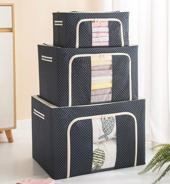 Oxford cloth Steel Frame Stackable Container Organizer quilt storage box(Bulk 3 Sets)