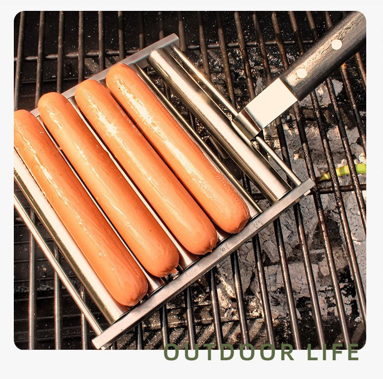 HOT dog grill & Steel Round Grilling Basket Combo Pack