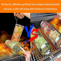 Perfect Gift set Stainless Steel Round Grilling Basket Rolling Grill outdoor Baskets