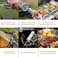 Perfect Gift set Stainless Steel Round Grilling Basket Rolling Grill outdoor Baskets