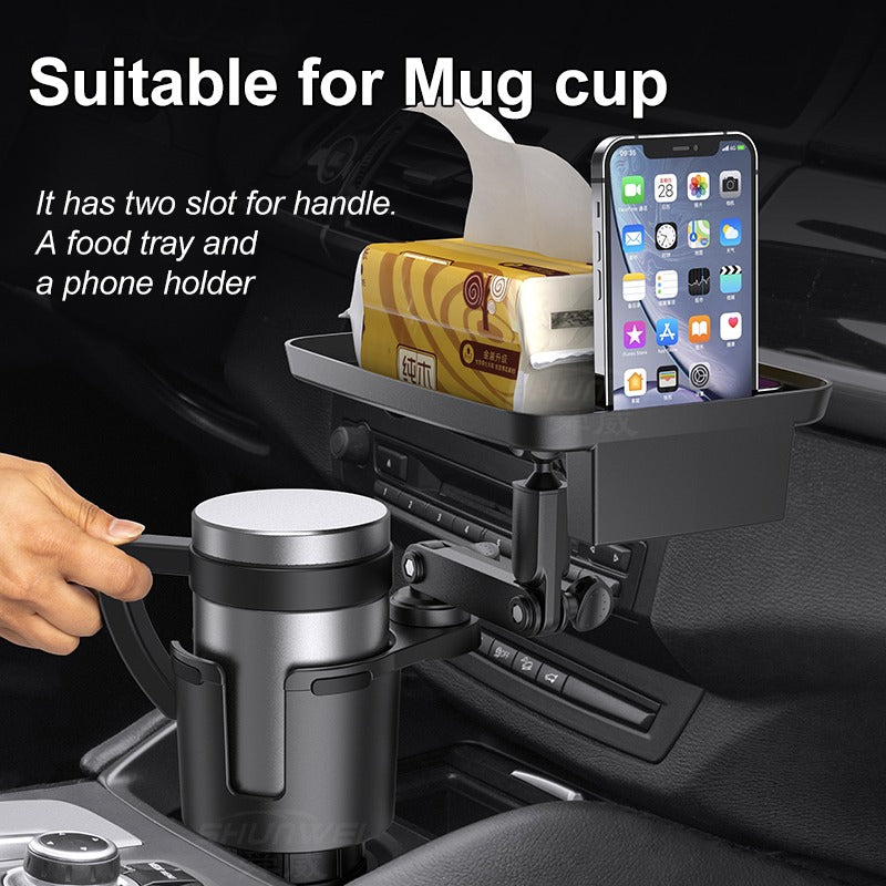 Car Cup Holder Expander with Tray 360°Rotating Table Adjustable Base