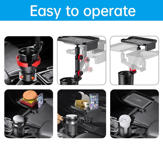 Car Cup Holder Expander with Tray 360°Rotating Table Adjustable Base